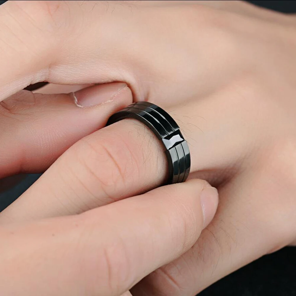 Personality CZ Crystals Titanium Steel Men\'s Rings Gun Plated Black Zircon Single Ring For Men Gifts Vintage jewelry