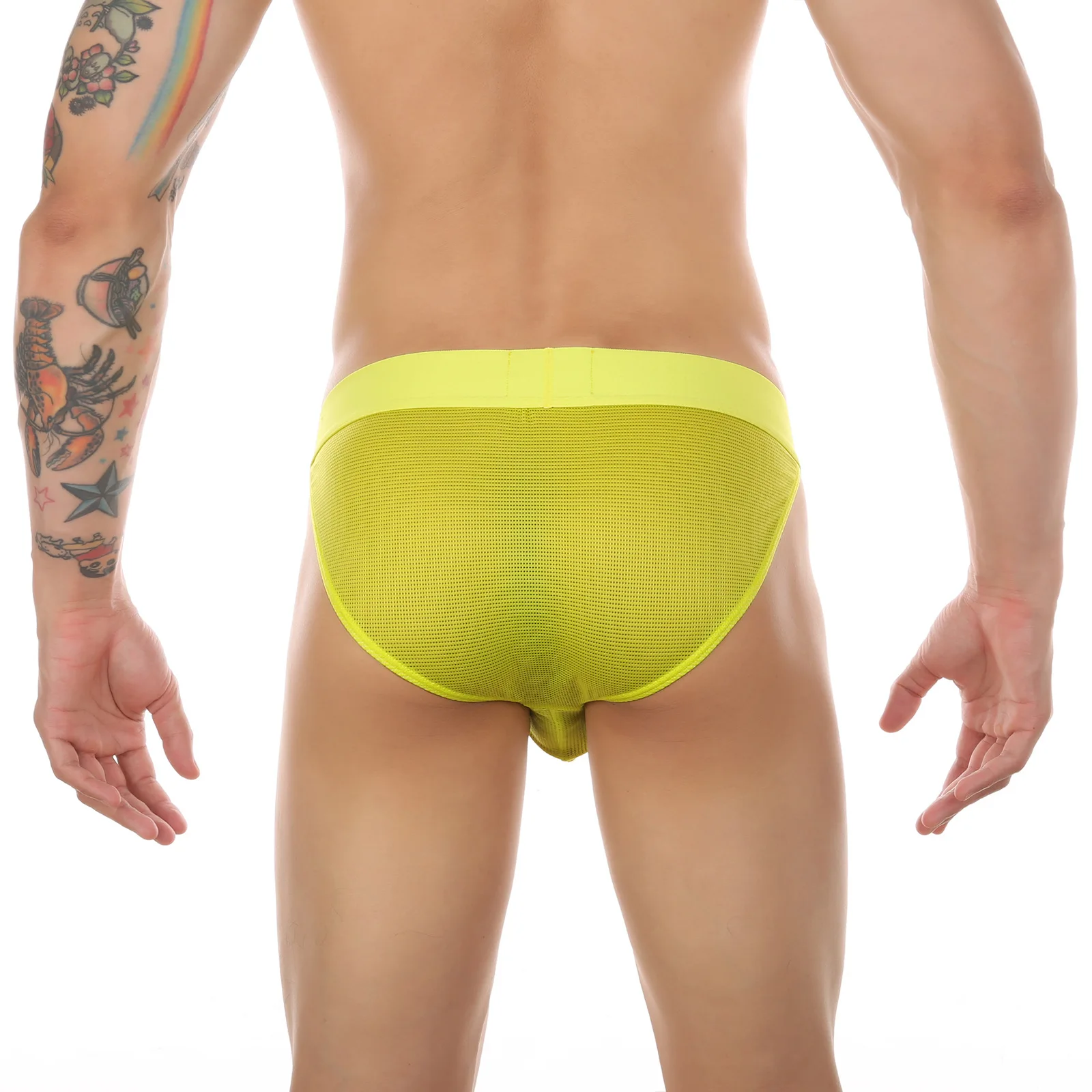 Men\'s High Fork Breathable Mesh Brief U Convex Pouch Panties Mash Breathable Lingerie Fluorescent Wide Waist Belt Sexy Underwear