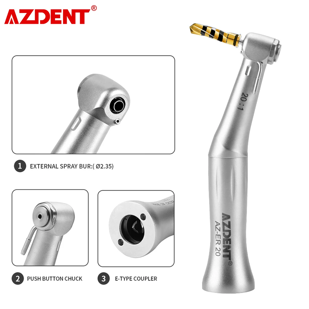 AZDENT Dental Surgery 20:1 Reduction Implant Contra Angle Low Speed Handpiece Push Button Extemal Irrigation Spray AZ-ER 20