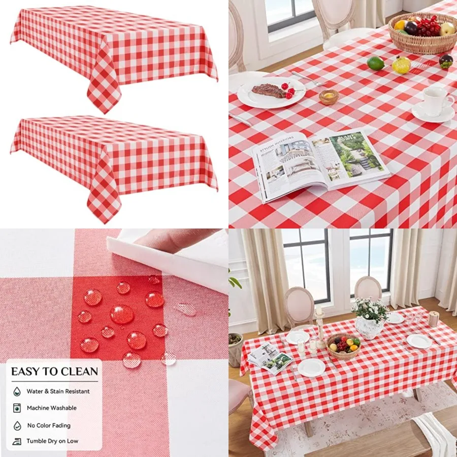 

Gingham Checkered Tablecloth Rectangle - Outdoor Waterproof Buffalo Plaid Table Cloth, Stain Resistant Washable Table Cover for
