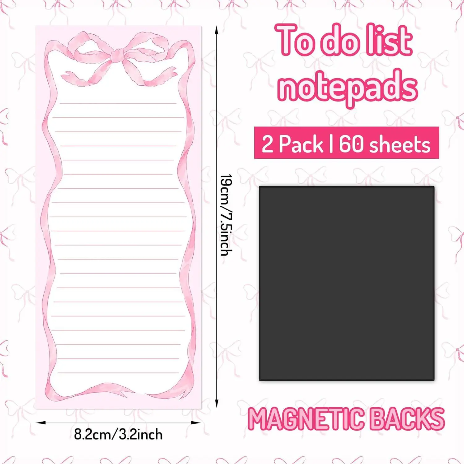 60 Blatt 1 Stück rosa Schleife Coquette magnetische Notizblöcke To Do List Pad Lebensmittelgeschäft Einkaufsliste Notizblock für Zuhause Küche Kühlschrank Dekor – Detail 2