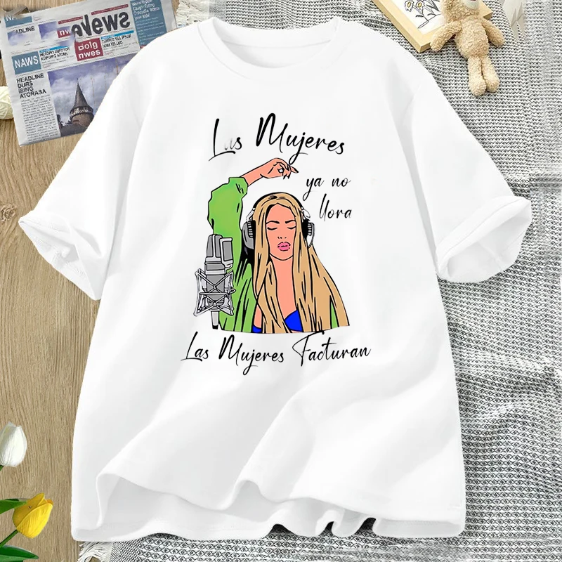 Shakira Las Mujeres Ya No Lloran T Shirt for Women Cotton Black Karol G Tshirt Shakira Song Women Don't Cry Tee Shirt Streetwear