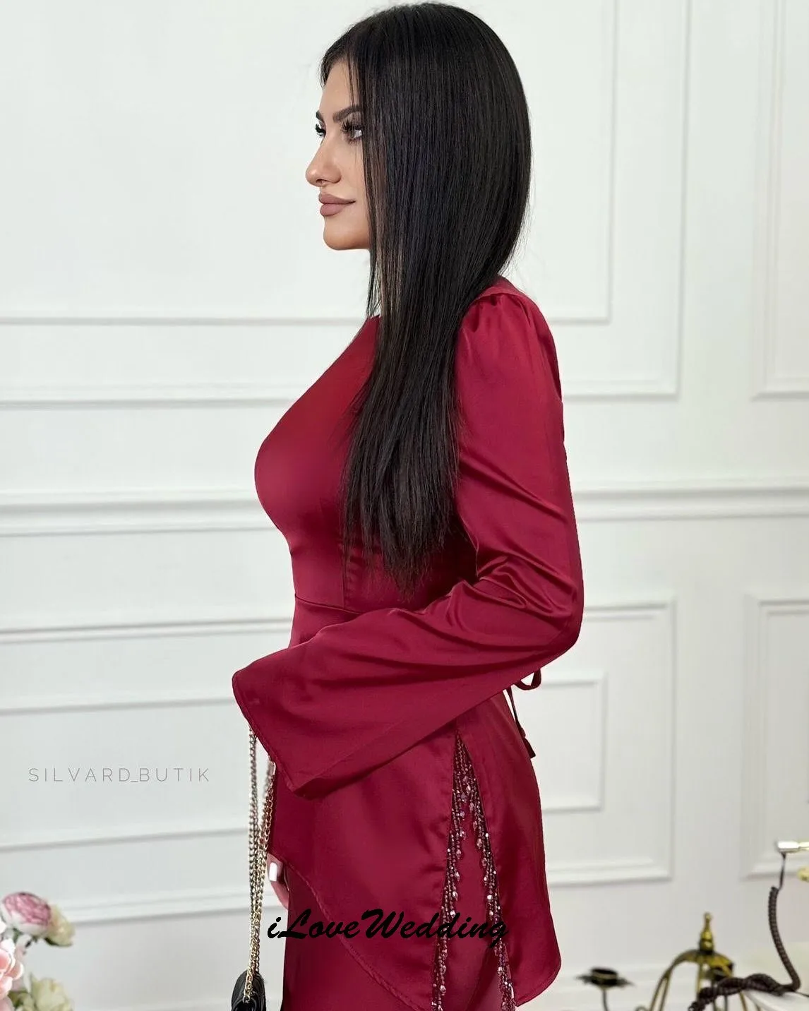 رقبة دائرية وأكمام طويلة فساتين لحضور الحفلات الموسيقية 2025 فساتين سهرة حمراء فستان حفلات الزفاف للنساء ضيف حورية البحر فساتين رسمية مخصصة