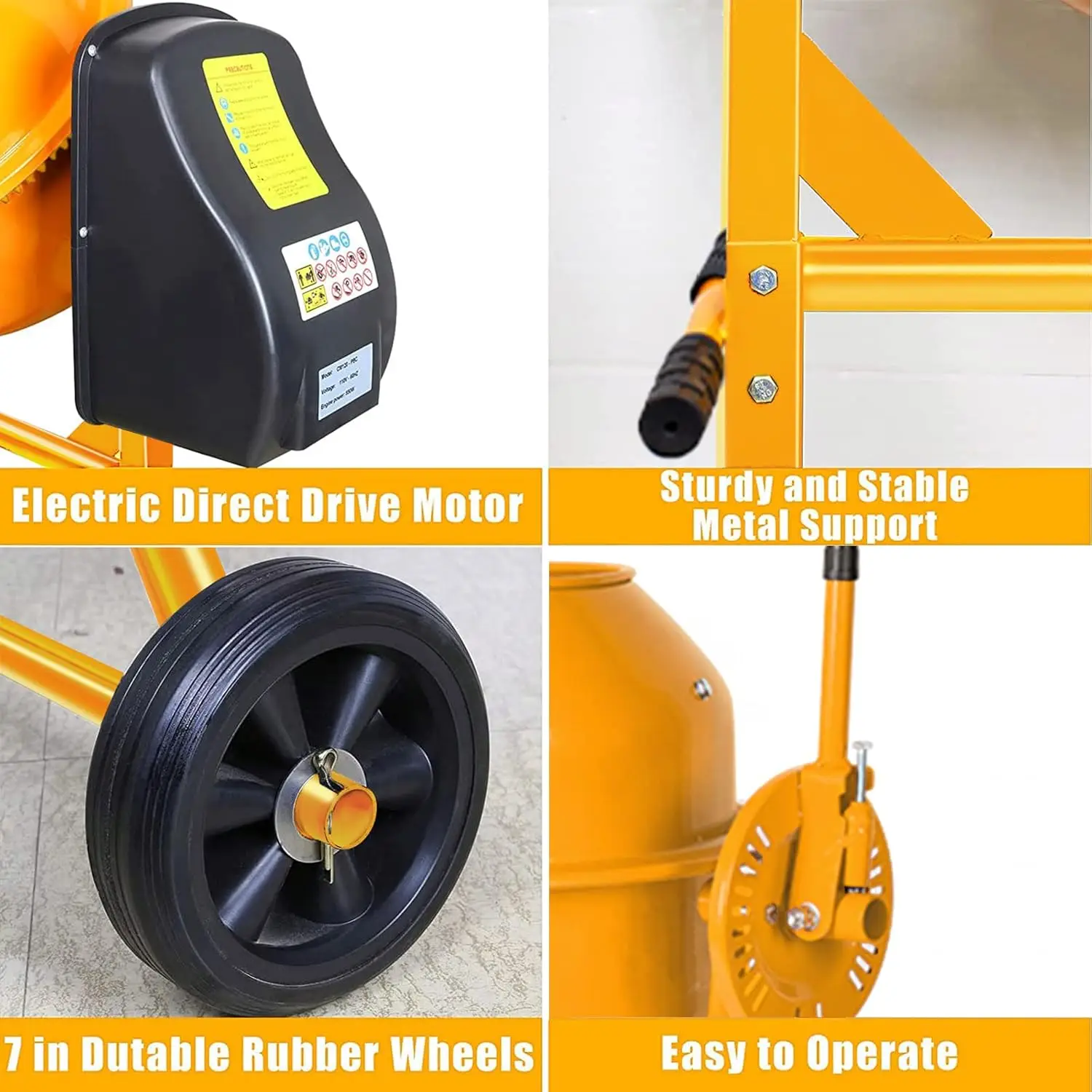 Máquina Misturadora Elétrica Portátil Genérica, 4.2 Cu ft, Misturador De Cimento Concreto, 1/2 Hp com Roda, Máquina de carrinho autônoma 120L