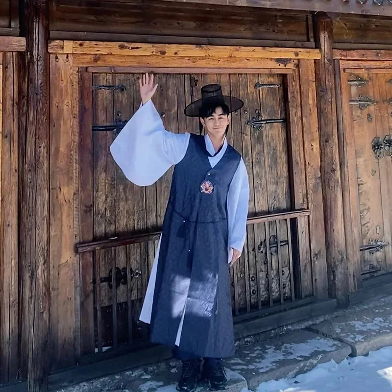 زي زفاف من الساتان على الطراز الكوري التقليدي للرجال ، ملابس الهانبوك الشعبية ، بدلة تأثيري ، طقم رقص ، جودة عالية ، 3 من الساتان