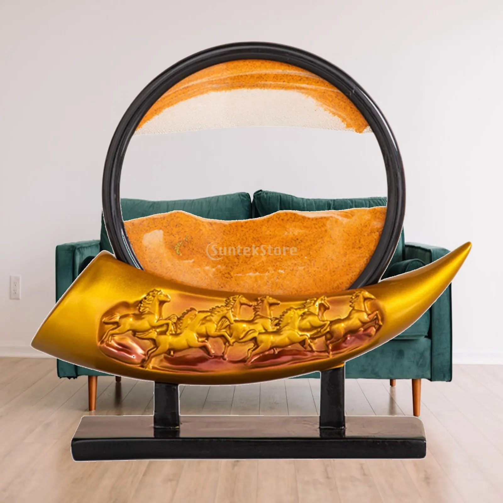 Moving Sand Art Picture Decorative Landscape Ornament 3D Round Sandscape for Bookshelf Indoor Shelf Mantel Desktop Businesses