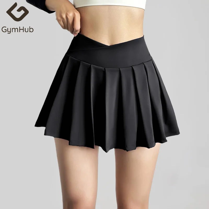 GymHUB Two-Piece Pleated Yoga Skirt - High-Waisted Slimming Suitable Badminton Tennis Back Waist Short Sports