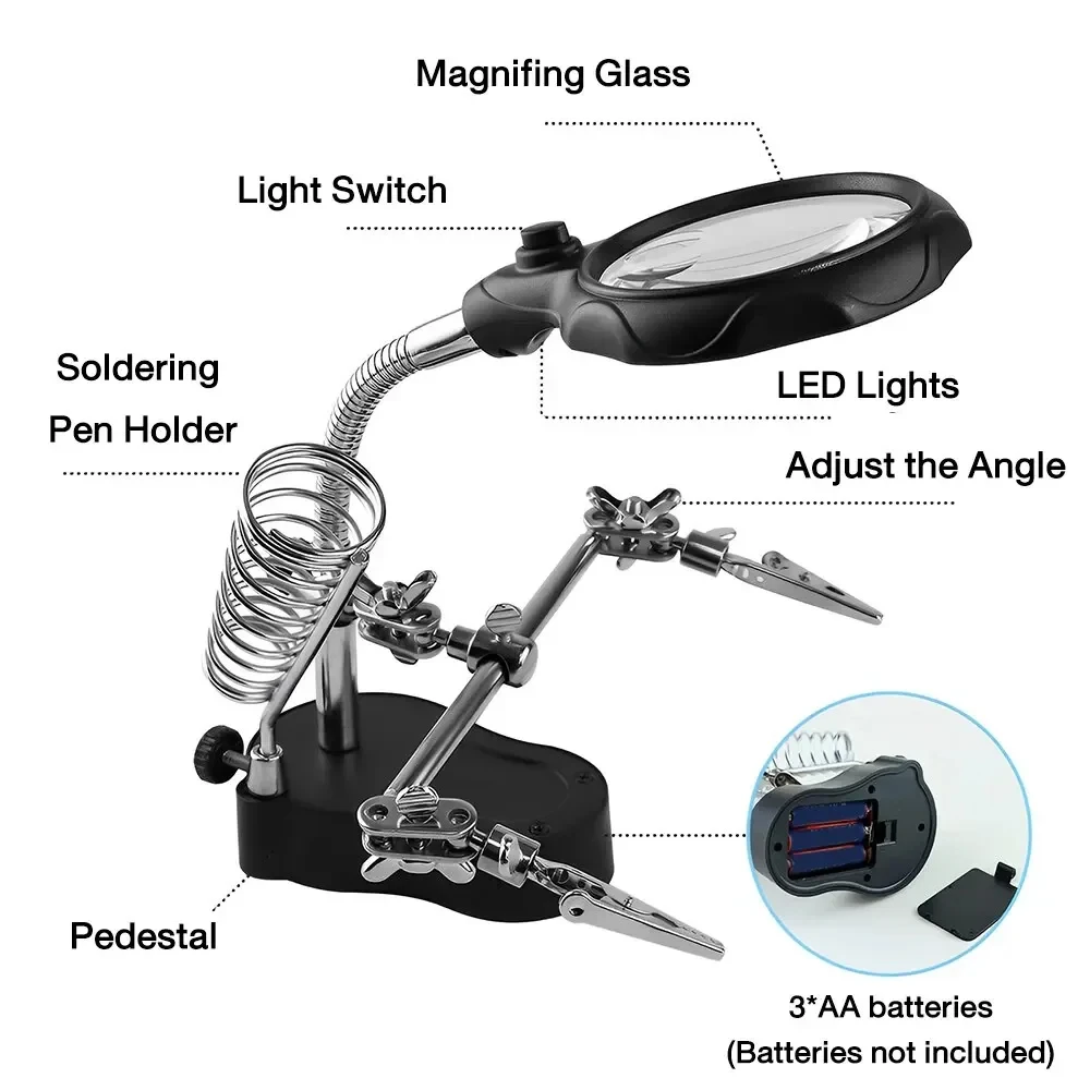 New 3.5X 12X Welding Auxiliary Clip Magnifier Electric Soldering Iron Circuit Board Welding Iron Magnifying Glass Bracket Tools