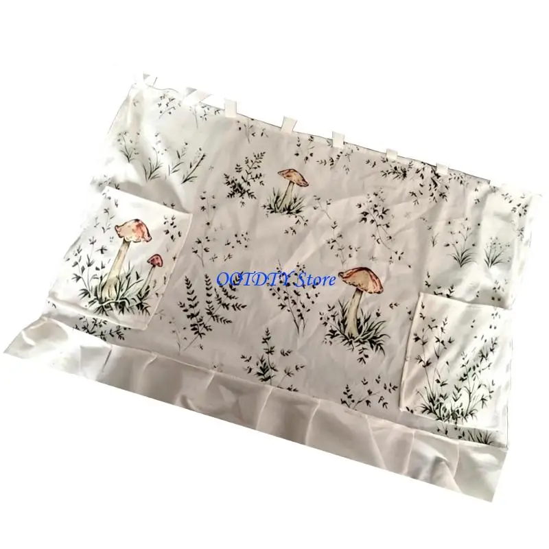 367A Ruffled Trim Oven Skirt Cover With Pocket Ribbon Ties Heat Resistant Cabinet Dish Washer Curtain For Kitchen Decors