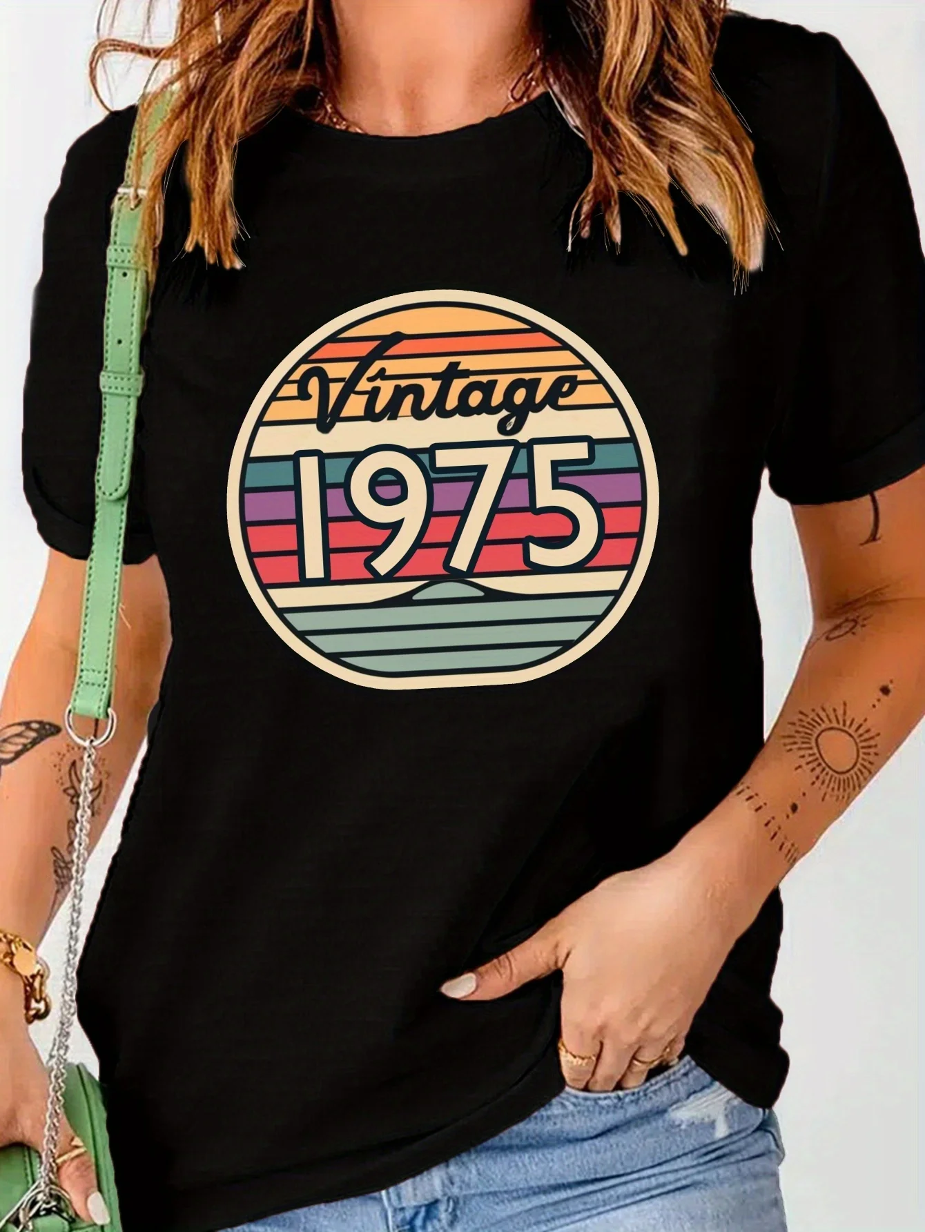 

Throwback Vintage 1975 Print Tees Casual Short Sleeve Crew Neck T-Shirt For Spring Summer Women's Clothing