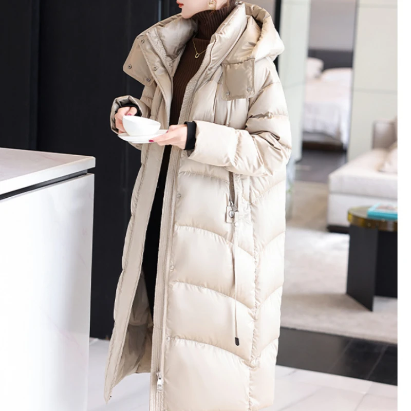 Long Puffer Coats for Women, White Goose Down, Windproof, Casual Parka, Slim Female Jacket, Korean Fashion, Winter, New, 2024