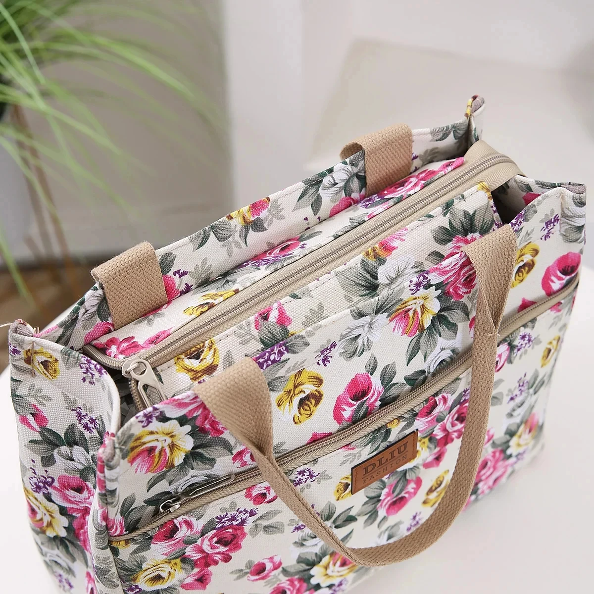 Aesthetic Floral Print Lunch Bag, Insulated Large Capacity Bento Bag, Thermal Cooler Handbag For School, Work, Travel & Picnic