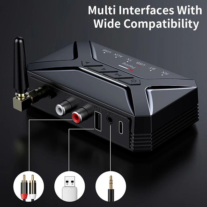 40M Long-distance Bluetooth-compatibleTransmitting Version 5.0 Receiver Transmitter 3 in 1 Audio Play Multi Interfaces AUX RCA