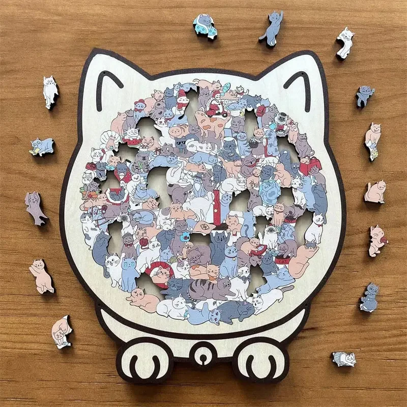 Katze Geformt Holz Puzzle Einzigartige Unregelmäßige Puzzle Teile Spiel kinder Spielzeug Geburtstag Weihnachten Geschenke Mädchen Spielzeug Für Kinder