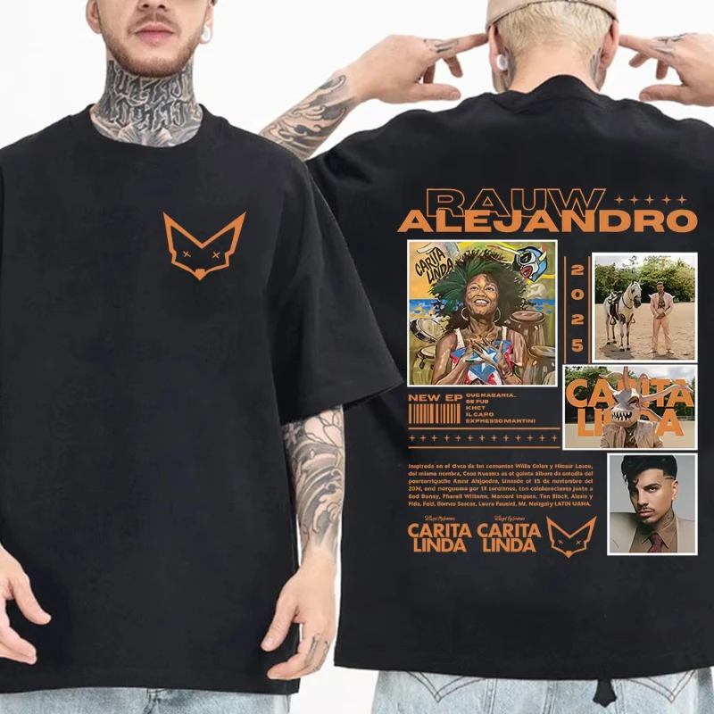 Rauw Alejandro Carita Linda 2025 nuevo álbum camiseta hombres mujeres ropa moda Casual alta calidad camisetas de gran tamaño Tops