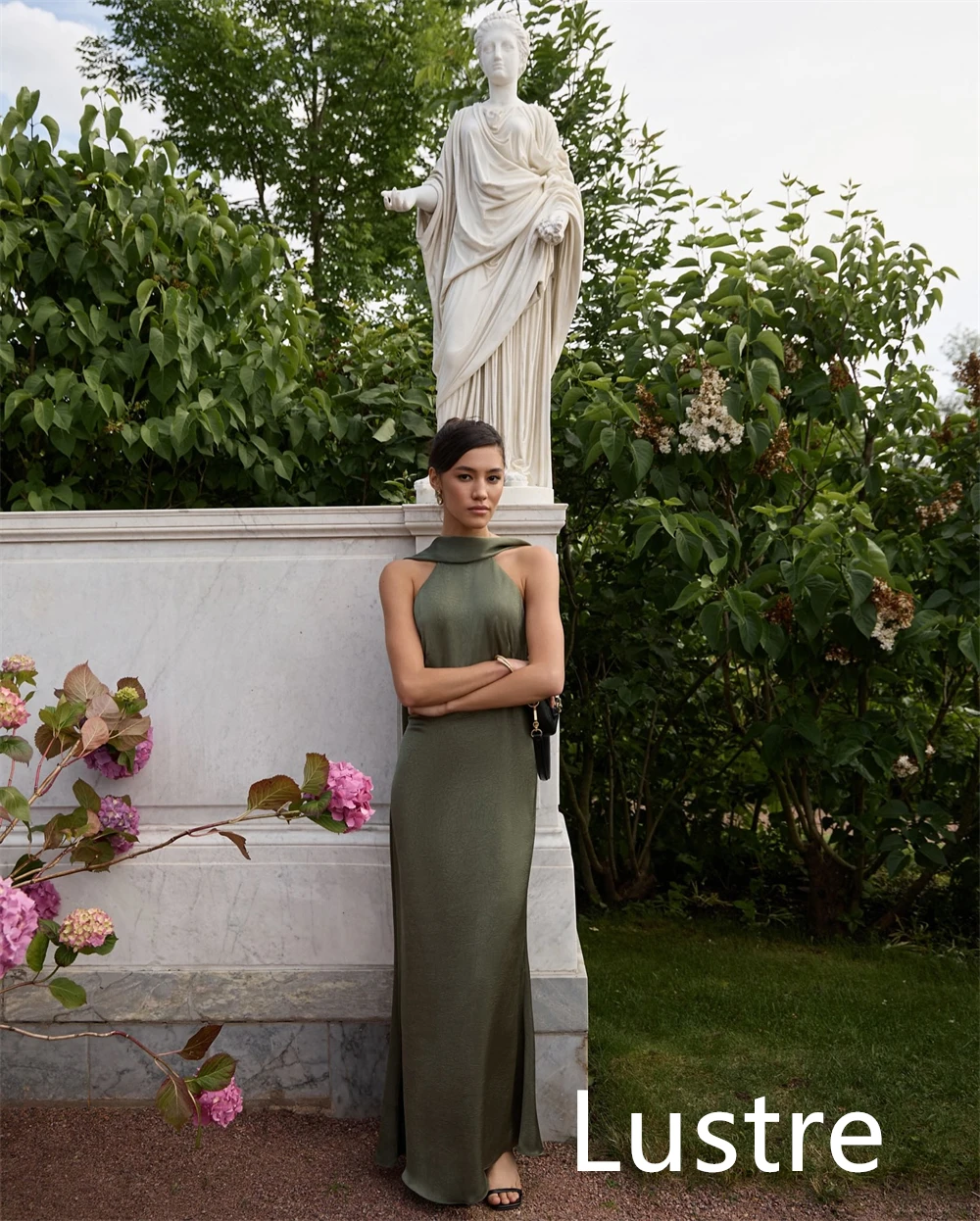 

Customized Halter Sleeveless Evening Dress Straight Floor Length Formal Cocktail Dress Open Back Ruched Delicate Prom Dress
