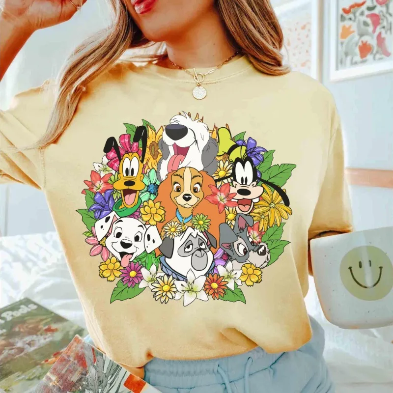 قميص ديزني فلورال دوجز الدلماسية بلوتو ليدي آند ذا ترامب، والت ديزني وورلد ماجيك كينغدوم بارك، قميص ديزني لاند #4