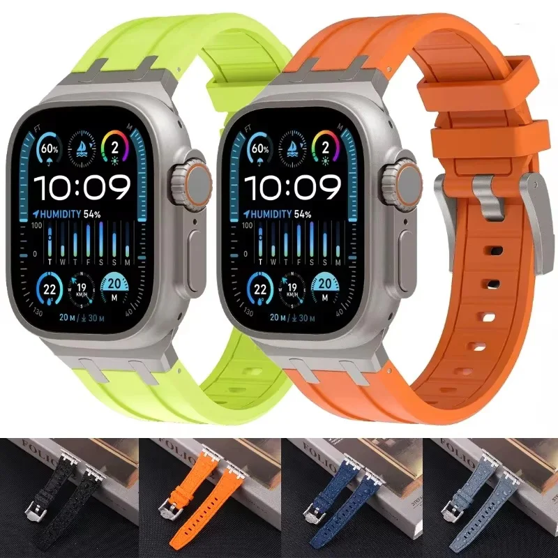 

Liquid Silicone+Metal Band For Apple Watch Ultra 2 49mm Series 10 9 8 7 46mm 45mm Bracelet iWatch 6 5 4 3 SE 44mm Wristband Belt