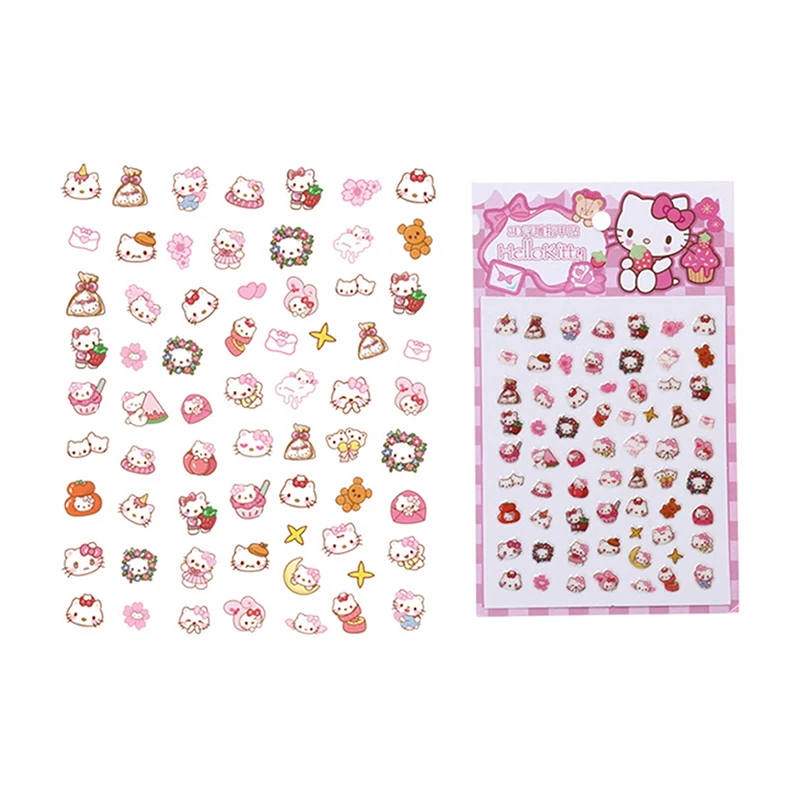 1 Sheet 5D Kawaii Luminous Sanrio Cartoon Nail Stickers Hello Kitty Kuromi Nail Decals Press On Nails Art Supplies