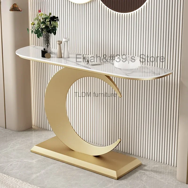 Italian Light Stone Plate Console Half Round Cabinet Modern Minimalist Wall-Mounted Tables Side View Table