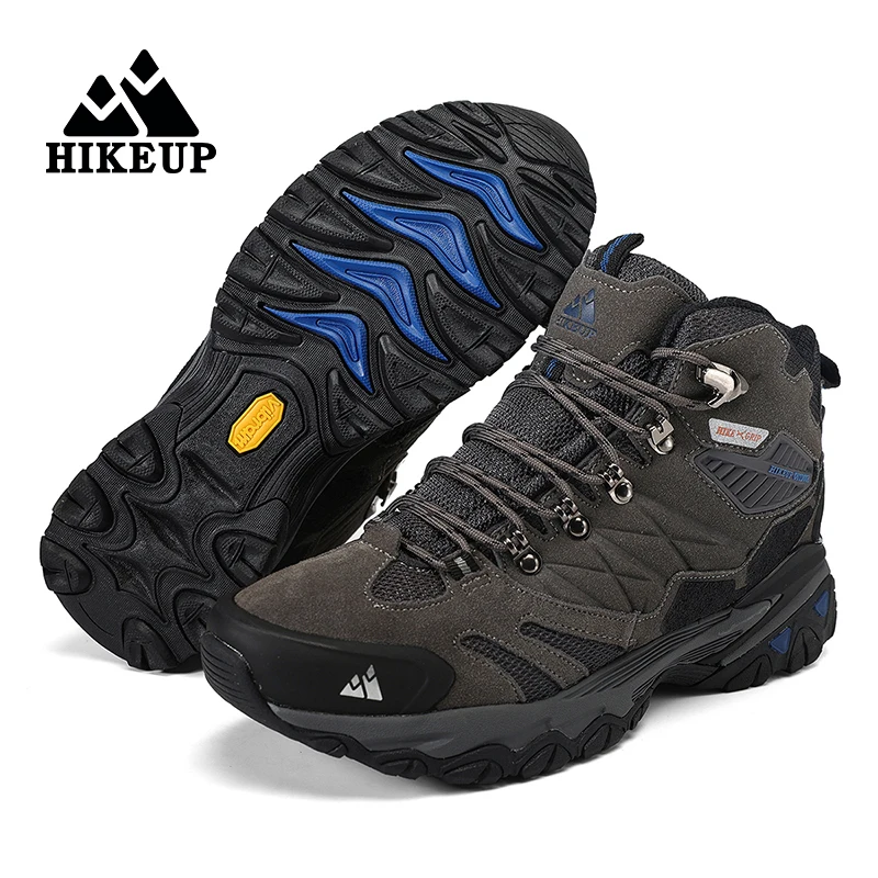 HIKEUP zimowe buty śniegowe dla mężczyzn platforma gumowe botki męskie designerskie buty górskie męskie trampki zimowe skórzane buty turystyczne