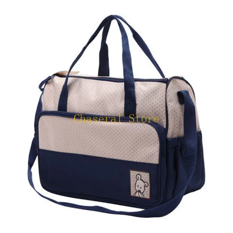 E7CE 5 Pcs Multifunctional Set Baby Changing Diaper Bag Maternity Mummy Handbag Bottle Holder Portable Nappy Basket Storage