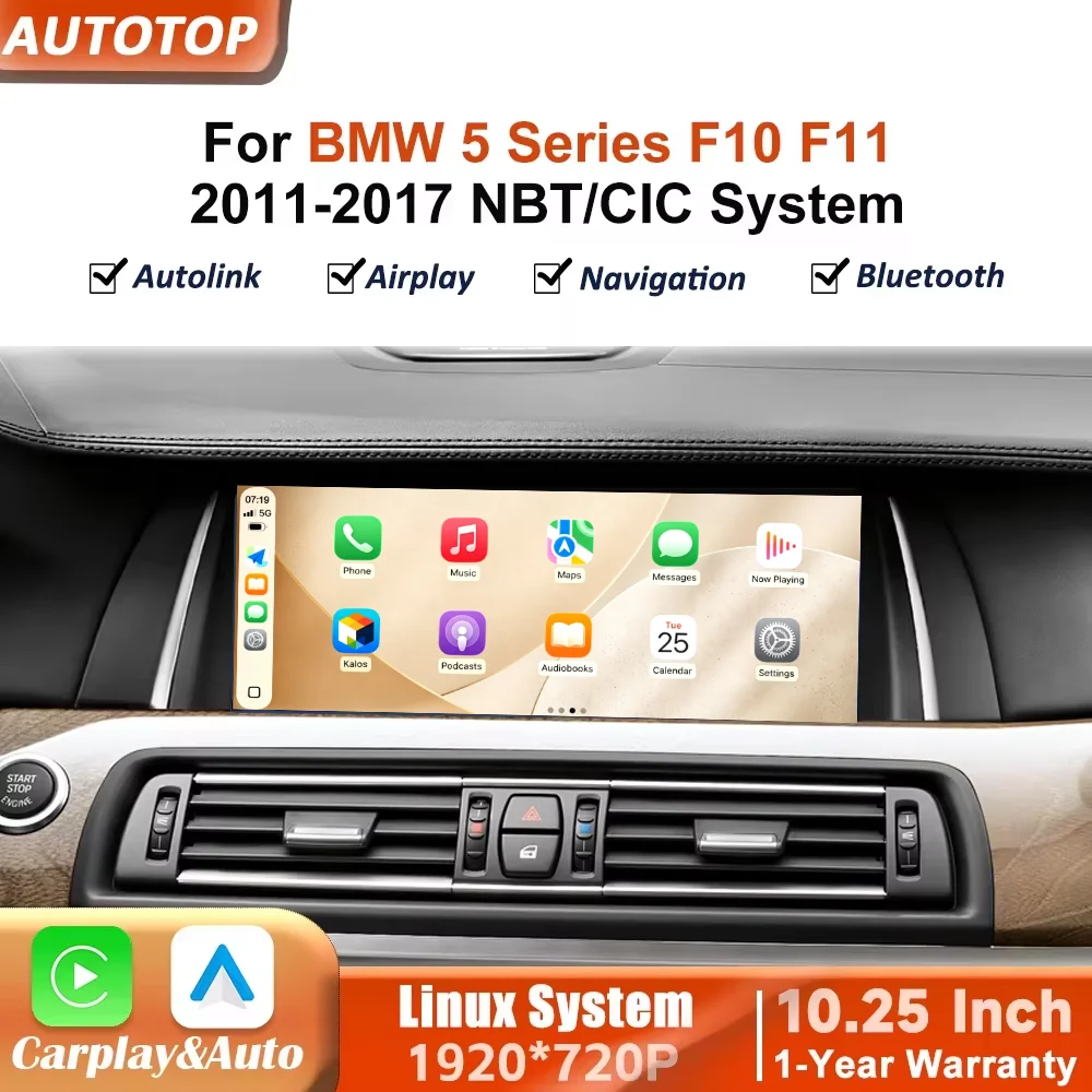 Autoradio Linux con schermo touchscreen 1920*720P per BMW Serie 5 F10 F11 2011 2012 2013 2014 2015 2016 2017, con Carplay wireless, Android Auto, Airplay, Autolink, Mirror Link, WiFi, Bluetooth,