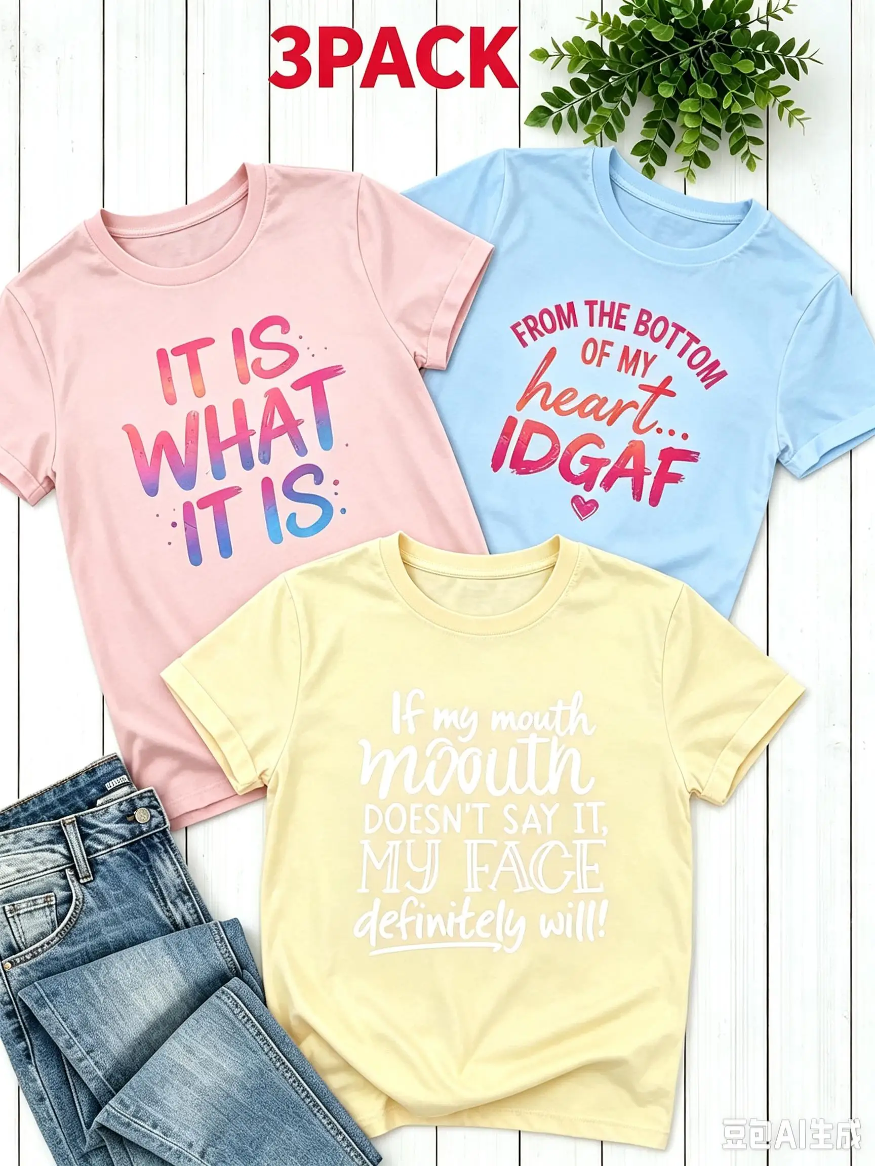 3Pcs Funny Slogan Print T Shirt Set Women Y2K Aesthetic Short Sleeve Top Pack Sarcastic Quotes Letter Graphic Tee Summer Clothes