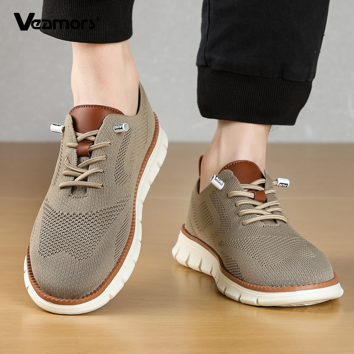 Men's Knitted Walking Shoes Breathable Mesh Casual Shoes Lightweight Daily Flats Fashion Lace-up Leisure Shoes Big Size 39-48