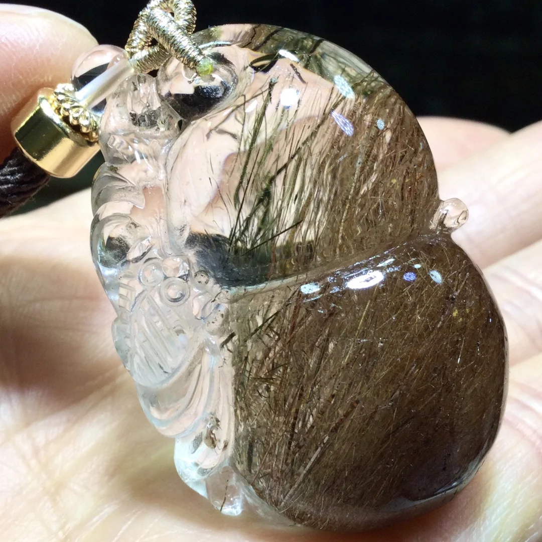 الذهب الطبيعي Rutilated قلادة من الكوارتز زهرة 42*30*18.5 مللي متر القرع Rutilated الكوارتز مجوهرات النحاس الرجال النساء البرازيل AAAAAAA #1