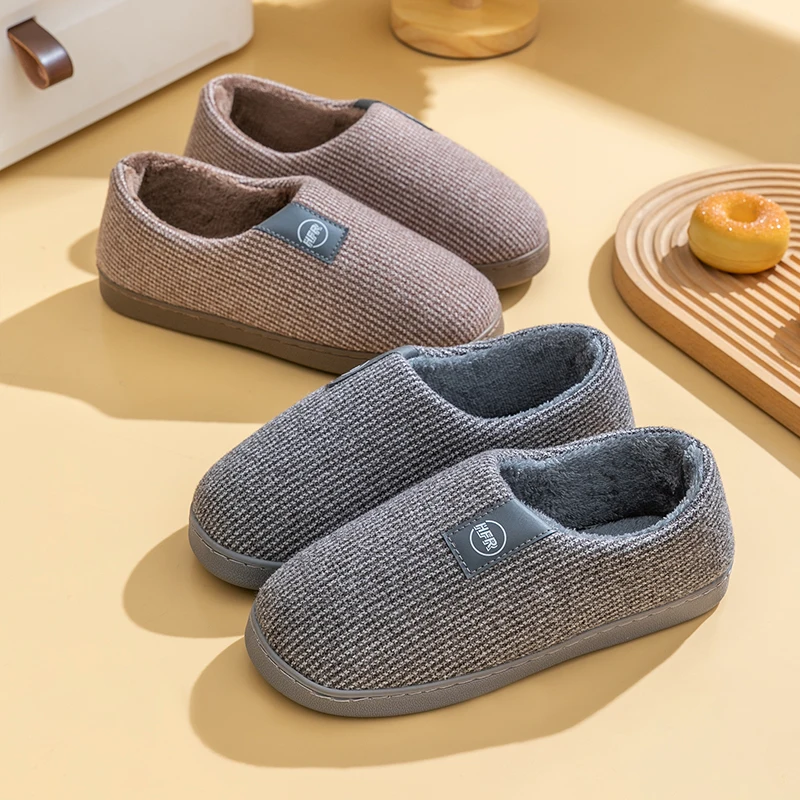 

New winter home warm cotton slippers women's indoor non-slip shoes men's home bedroom cotton floor shoes padded cotton shoes