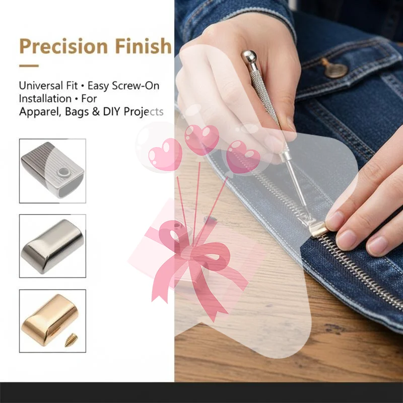10Pcs Metal Zipper Stopper Set Zipper Tail Clip Plug With Screw DIY Stitching Replacement for Bags Garment Home Use