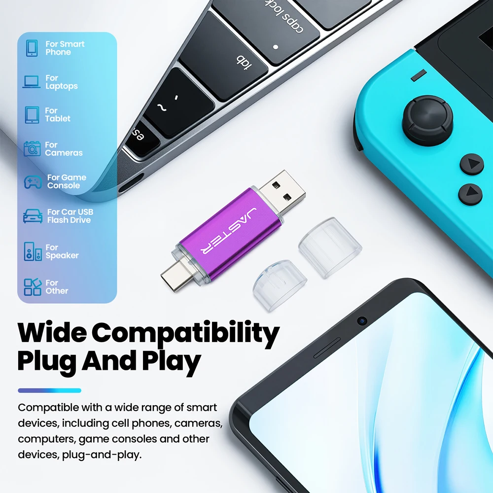 Purple Metal Clip USB and TYPE-C 2 IN 1 Pen Drives 32GB Flash Drive 64G 128GB Color U Disk Gifts Key Chain 4GB 8GB Memory Stick