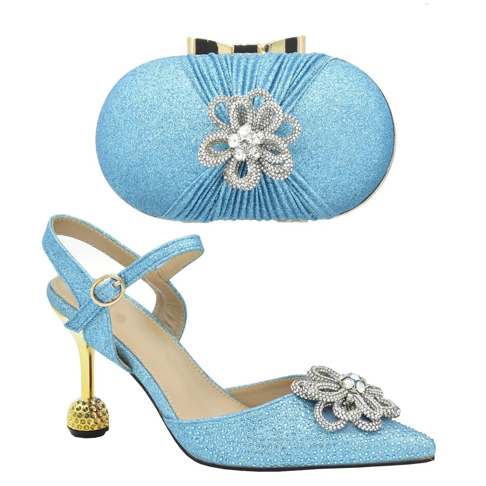 Latest Africa Shoe and Bags Set with Rhinestone Women Shoe Size 43 Wedding Shoes Bride Italian Shoe and Bag Set 2024 Women Heels