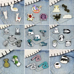 2-5Pcs/Set Funny Ghost Enamel Pin Cute Alpaca Lucky Cat Dreamy Skeleton Badge Math π Chemical Molecules Dollar Banknote Brooches