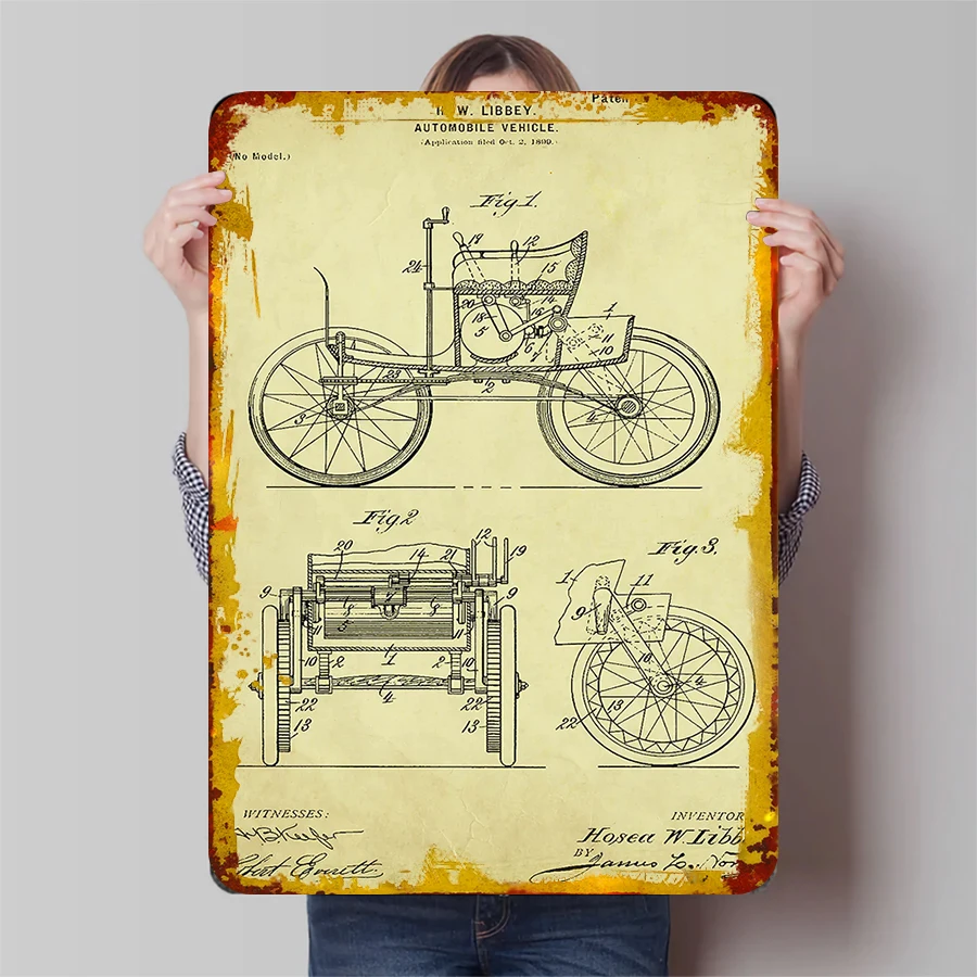 Libbey Automobile Patent Tinplate Signs Car Poster Coffee Bar Accessories Custom Metal Sign for Garage Wall Art Decoration Retro