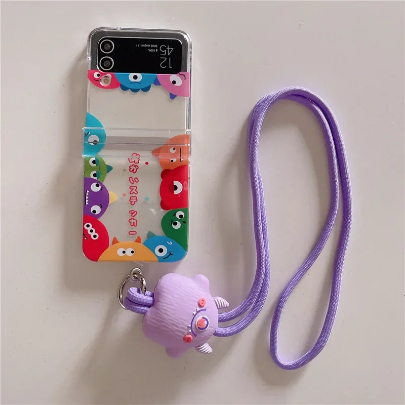 Linda funda de teléfono con cordón Monster para Samsung Galaxy Z Flip 6 5 4 3, funda trasera protectora para ZFlip4 ZFlip5 ZFlip6