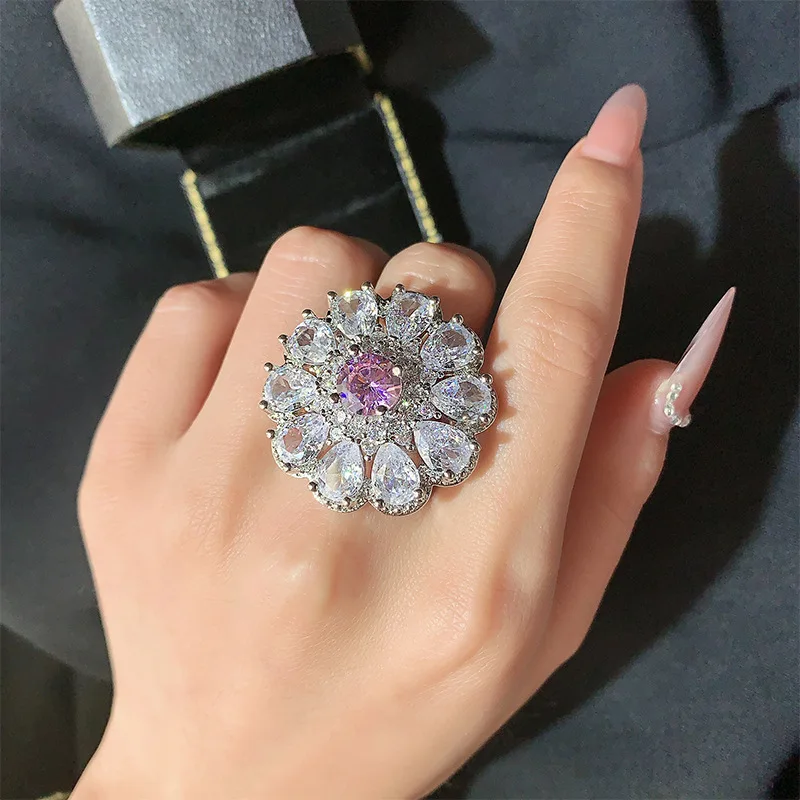 

Luxurious 925 Silver Four-Claw Pink Water Drop Pear Shape Geometric Ring Women's Engagement Gift Jewelry