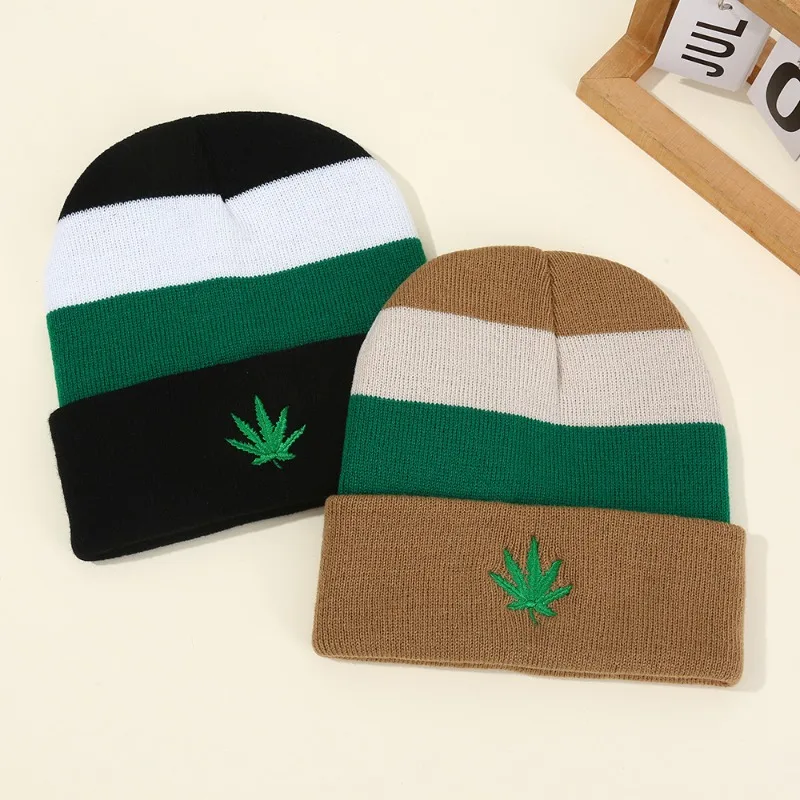 New Autumn Winter Warm Maple Leaf Shape Embroidered Wool Hat Men Women Fashion Versatile Outdoor Cold Proof