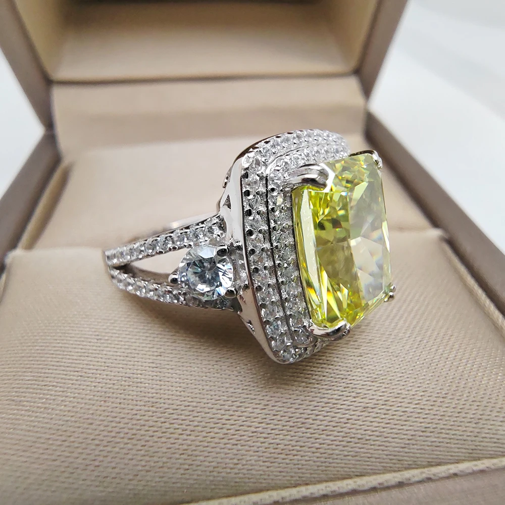 Luomansi 8*11MM Rectangular High Carbon Diamond Ring 100%-S925 Jewelry Woman Wedding Anniversary Party Birthday Gift