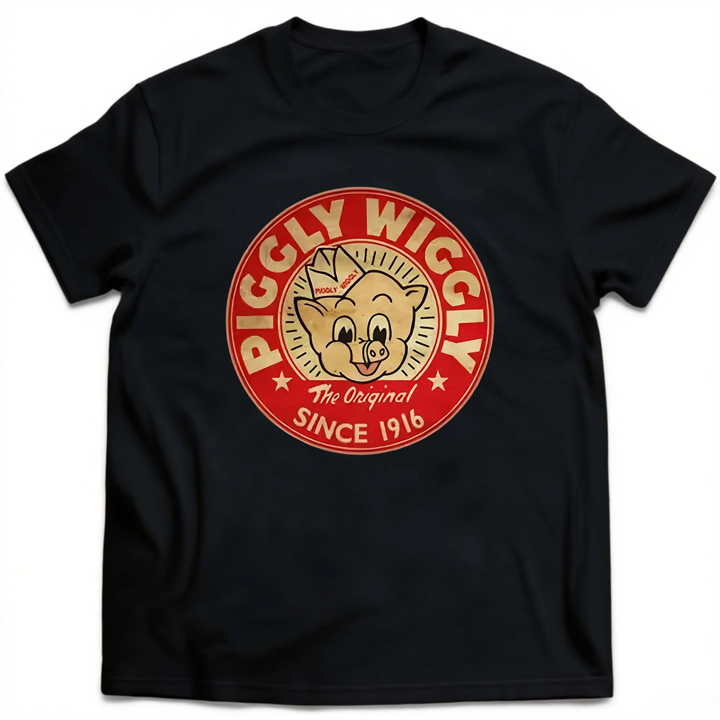 Plus Size Men's Black T-Shirt with Piggly Wiggly Cartoon Pig Graphic Suitable for Outdoor Leisure Wear in Summer