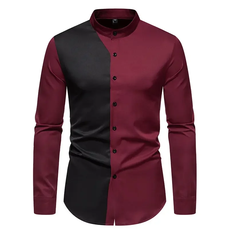 

2024 New Men's Patchwork Shirt, Men's Casual and Fashionable Versatile Long Sleeved Shirt