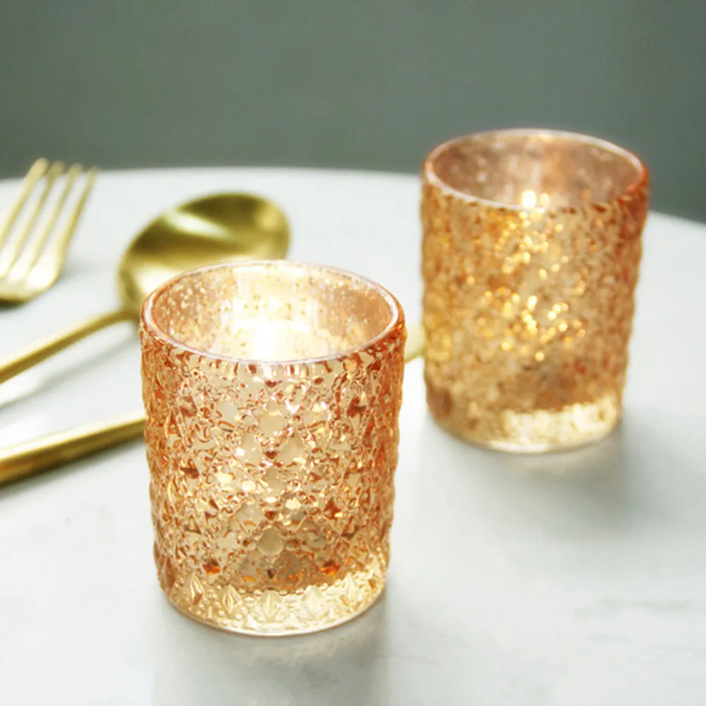 12Pcs Gold Embossed Cups Elegant Glass Holders Romantic Aromatherapy Holders Drip Backup Candlestick Holder