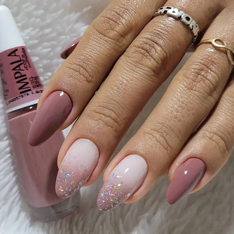 

24PCS Solid Color Gradient Almond Shaped Nail Patches Gentle and Shiny Wearable Removable Fake Nails Press on Nails