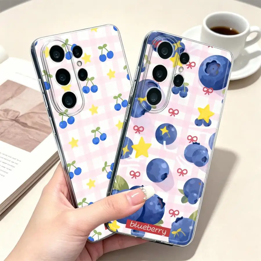 Blueberry Grid Phone Cover Case for Samsung Galaxy S26 Note 20 Ultra 10 S21 S20 Plus S25 Edge S24 S22 FE S23 Ultra