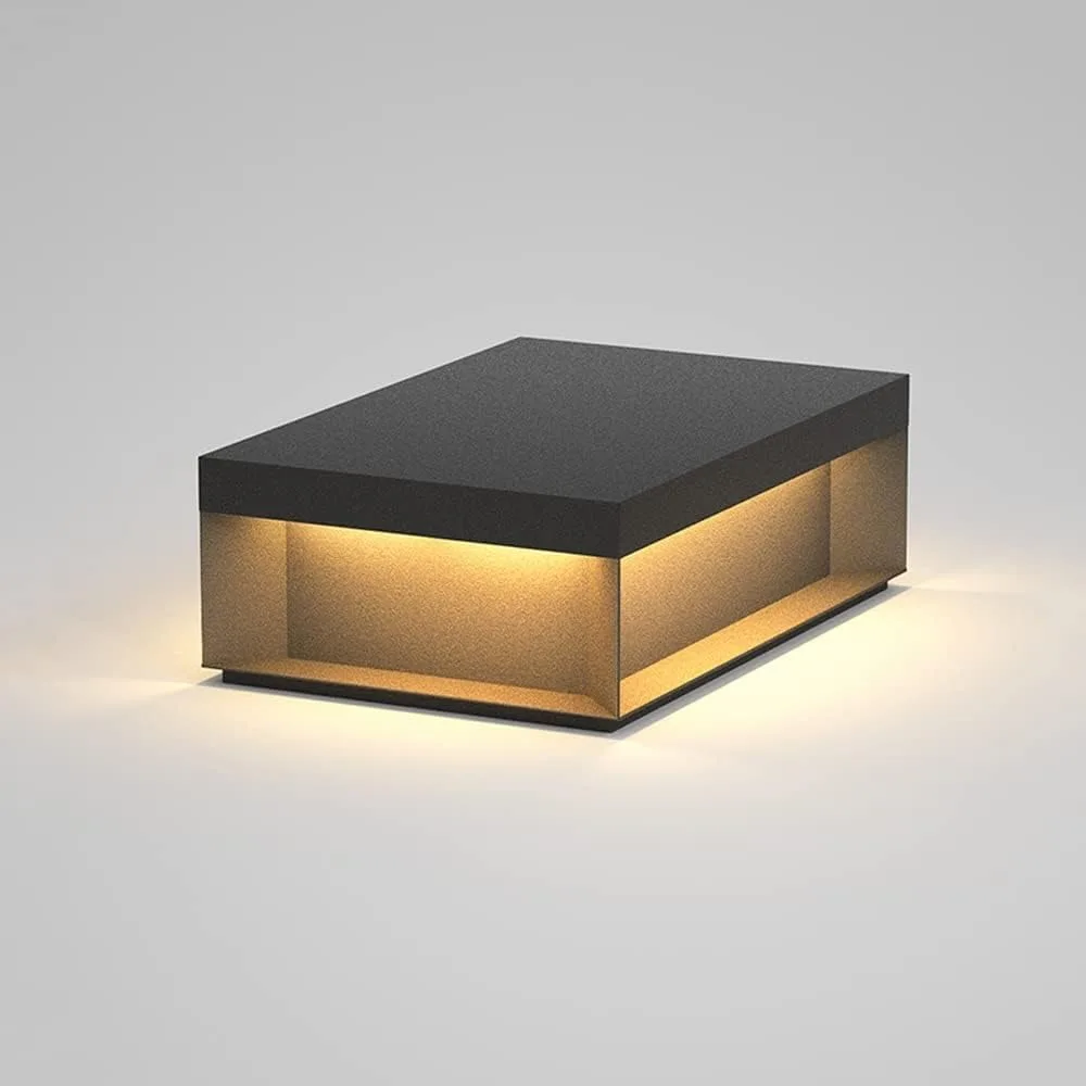 

Modern Outdoor LED Pillar Lamps - 3000K Warm White Square Column Lights, Black Aluminum Patio Pole Table Lamps, Waterproof
