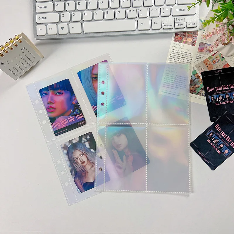 10pcs 1/2/4 Pocket 6 Holes A5 Binder Sleeves Single Sided Photo Stamp Card Page Protectors Matte Laser Model Replacement Pages