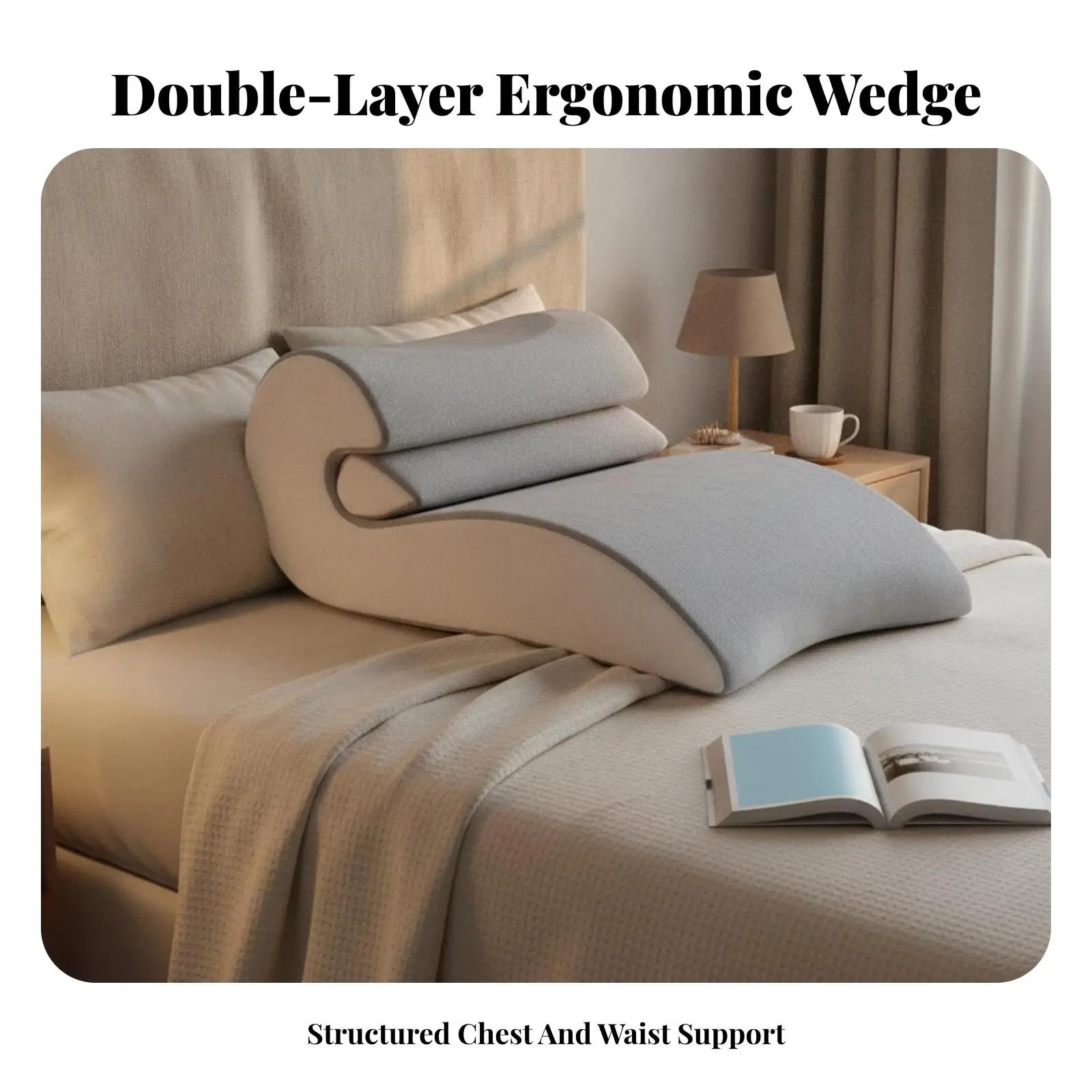 Ergonomic Foam Bed Rest Pillow for Reading and TV Watching with Bolster Set Soft Polyester Cover for Body Support Lounging