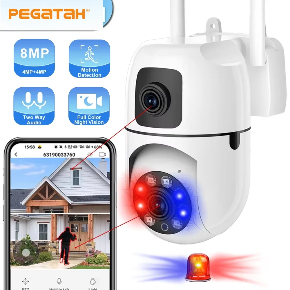 8MP Wifi Surveillance CCTV IP Camera Home 4K Dual Lens Dual Outdoor Screen Human Security Protection Webcam Video Surveillance