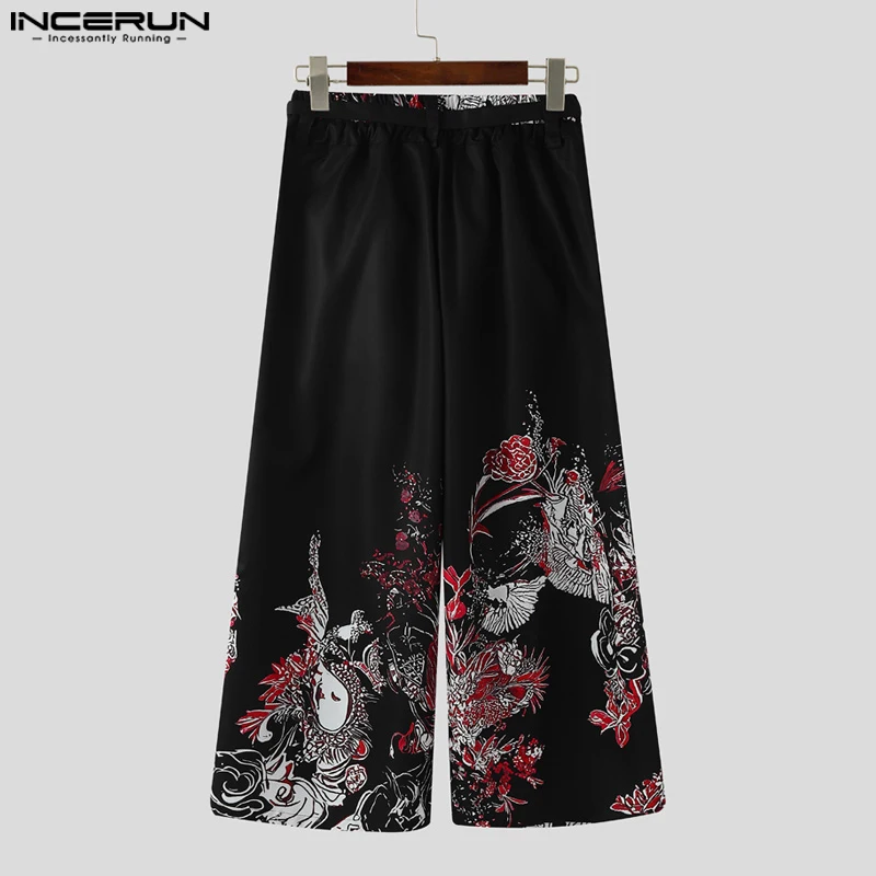 

Men Long Pants INCERUN Fashion Print Male Wide Leg Pants Streetwear Long Trousers Loose Summer Spring Men's Clothing Oversize